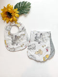 Newborn or Baby toddler Bib & burp cloth made from Winnie the Pooh fabric | gender neutral in Cotton and Minky,  baby shower gift bundle