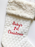 Baby’s First Christmas stocking, personalize, quilted fully lined for boy or girl 18” stocking, heirloom quality handmade