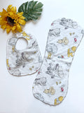 Newborn or Baby toddler Bib & burp cloth made from Winnie the Pooh fabric | gender neutral in Cotton and Minky,  baby shower gift bundle