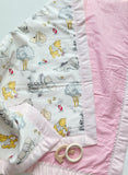 Baby crib quilt Blanket made from Winnie the Pooh fabric ~ baby girl nursery bedding ~ Cotton ~ satin binding - baby gift ~ personalize