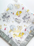 Winnie the Pooh Baby crib Blanket ~ gender neutral blanket ~ Cotton ~ satin binding - baby gift ~ personalize ~ gray dot backing