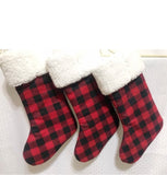 Personalized Pet Christmas stocking, buffalo plaid embroidered paw, dog cat horse, fur cuff and fully lined flannel stocking 18”