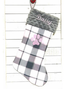 Pet Christmas stocking | personalize | buffalo plaid |embroidered | dog cat | minky cuff | fully lined stocking | flannel | 16.5" | plaid