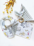 Baby toddler Bib & burp cloth teether | made from Winnie the Pooh fabric | gender neutral | Cotton and Minky | baby shower gift bundle