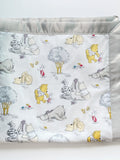 Winnie the Pooh Baby crib Blanket ~ gender neutral blanket ~ Cotton ~ satin binding - baby gift ~ personalize ~ gray dot backing