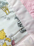 Baby crib quilt Blanket made from Winnie the Pooh fabric ~ baby girl nursery bedding ~ Cotton ~ satin binding - baby gift ~ personalize