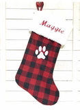 Pet Christmas stocking | personalize | buffalo plaid |embroidered | dog cat | minky cuff | fully lined stocking | flannel | 16.5" | plaid