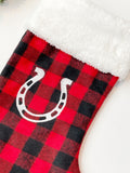 Horse Pony Christmas stocking choose horse print, Buffalo or red plaid, personalized stocking fully lined, embroidered horseshoe, 18”