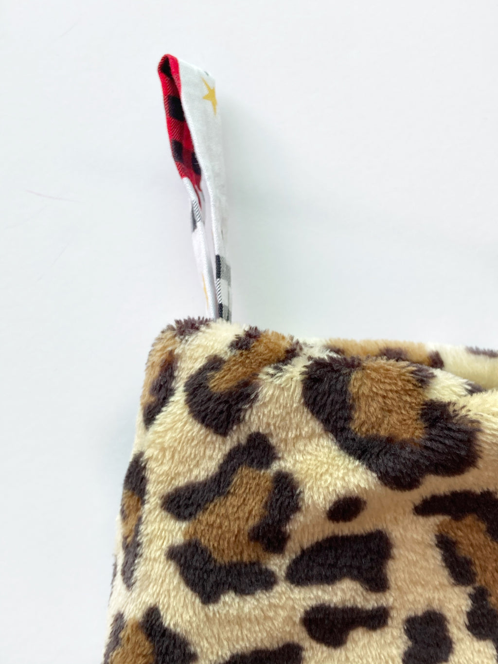 Christmas stocking/personalize option/Leopard buffalo plaid/modern style trees/buffalo plaid or leopard cuff/fully lined/16.5"