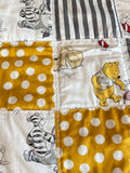 Baby crib quilt blanket made from Winnie the Pooh fabric for girl boy, can personalize this nursery bedding with cotton trim, perfect baby gift, measures 35” x 45”